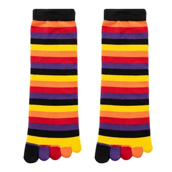 1 Pár 5 Prst Ponožky pre Ženy, Dievča Rainbow Prst Ponožky Rainbow Prekladané Prst Zábavné Leg Warmers Teľa Ponožky s Prstami Oddelené