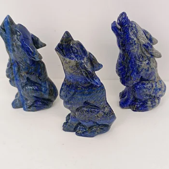 10 cm 1pc Prírodné lapis lazuli Crystal rezbárstvo Vlk socha ručne vyrezávané krištáľovo liečenie reiki dekorácie