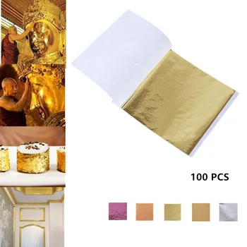 24K Gold Leaf Jedlé Zlato Fólie Listy na Tortu Dekorácie Pleťová Maska Umenie, Remeslá Papier Domov 100KS Reálne Zlatej Fólie Gilding