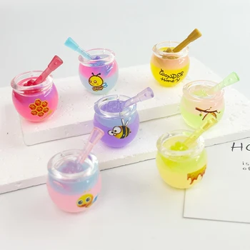 2ks/set domček pre bábiky Miniatúrne Fluorescenčné Simulácia Transparentné Med Jar Med S Medom Stick Model Nábytok DIY Hrať Dom