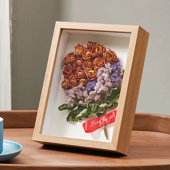 3D Photo Frame Hĺbka 3/5 cm Drevený Rám Obrazu, Nordic Tieňový Box Sušené kvety Držiak Vzorky Ručné Diy Darček Domova