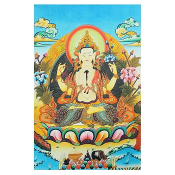 4 zbraní Chenrezig Hodvábnej látky Bohyne Bódhisattva Tibete Thangka nástenná maľba Darček 90x60cm