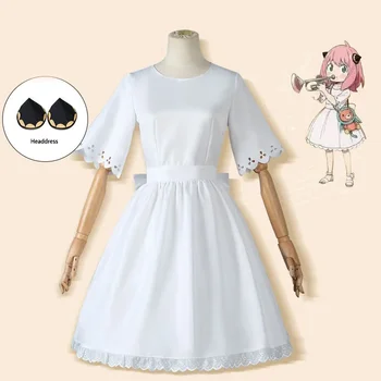 Anya Kováč Cosplay anak-anak dewasa kostum anak perempuan Anime Spy keluarga gaun putih setelan pakaian seragam