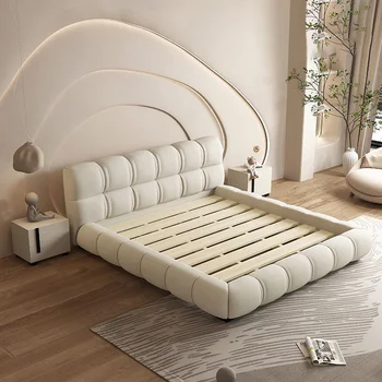 Atunus moderno minimalista nordico otomano béžová nube cama dormitorio hlavné boda cama king size cama de madera maciza