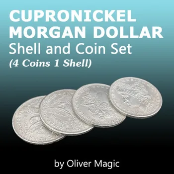 Cupronickel Morgan Dolár Shell a Súbor Mincí (4 Mince 1 Shell) Oliver Kúzla zblízka Magický Trik Kúzelník Kópiu Mince