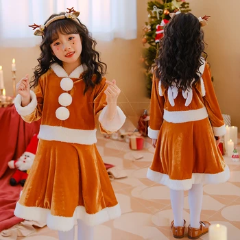 Deti Vianočné Šaty Dievčatá Xmas Party Elk Jeleň Oblečenie Mš Dievčatá, Baby, Santa Claus Dlhý Rukáv Šaty