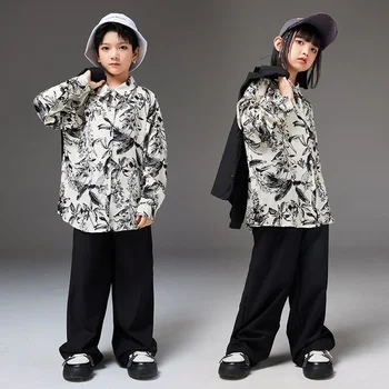 Dievčatá Chlapci Módne Sála Hip Hop Tanečné Kostýmy Čínsky Štýl tie-dye Vytlačené Tričko Voľné Nohavice Nastaviť Dieťa Jazz Výkon Nosenie