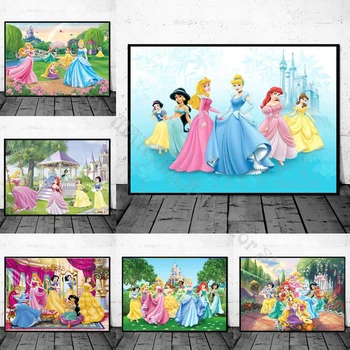 Disney Plátno na Maľovanie Disney Princezná Tlač Plagátov a snehulienka, Popoluška Belle Cartoon Art Obraz pre Deti Izba Dekor