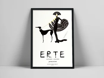Erte original Art Deco Plagát, Erte Plagát, Erte Módy tlače, Lady & Greyhound, Vintage Módy, Vintage štýle Art deco plagát, Umenie