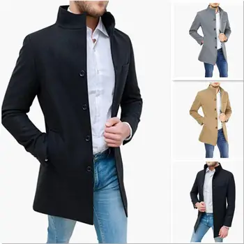 Európske a Americké jeseň a v zime vlnené kabát stojan golier kabáta windbreaker želanie bežné jednofarebné pánske oblečenie