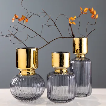 Európske ľahké luxusné pokovovanie gold sklenené vázy ozdoby ovocný tanier domov mäkké kvet usporiadanie obývacia izba
