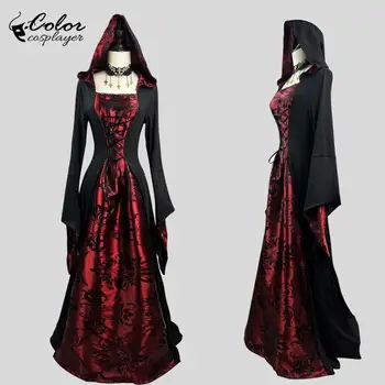 Farba Cosplayer Halloween Ženy Šaty Stredoveké Upír Vintage Cosplay Kostým Červená Ghost Nevesta Šaty Žena Gotický Strašidelné Oblečenie