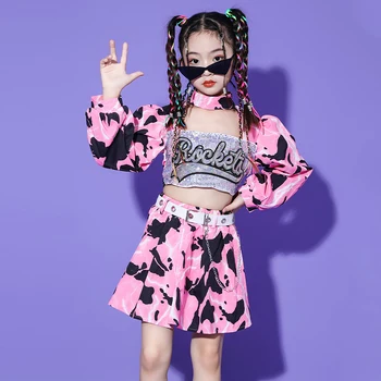 Flitrami Jazz Dance Oblečenie Dievčatá Ružové Cheerleading Oblečenie Hip Hop Dancewear Kpop Oblečenie Móda Dráhy Zobraziť Kostým VDB7318