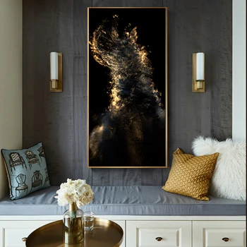 Gold a Black abstraktné maliarske plátno moderné cuadros domov obývacia izba dekorácie plátno, vytlačí wall art plagáty a vytlačí umenie