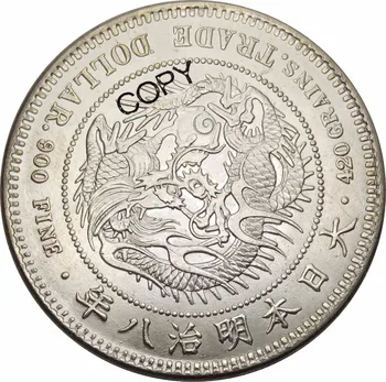 Japonsko Meiji 8 Rok 1875 Obchodu Dolár Mosadze Pozlátené Striebro Kópiu Mince, Pamätné MINCE