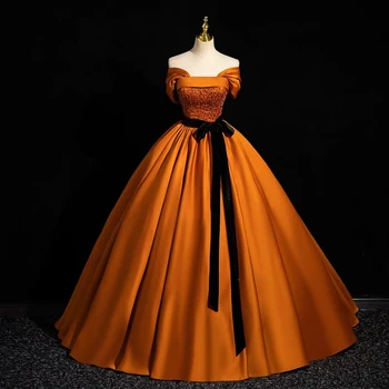 JEHETH Orange Lištovanie Ramena Quinceanera Šaty 2024 Čipky Prom Party Šaty pre Ženy, Dĺžka Podlahy rúcha 15 Rokov