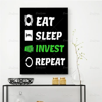 Jesť, Spať Investovať Opakovať Inšpiratívne Citáty Plagát A Tlač Moderný Office Home Decor Wall Art Plátno, Maľovanie Na Obývacia Izba