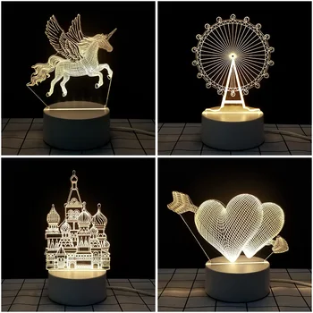 Kreatívne LED Nightlights Akrylových 3D Lampa Cartoon Krásne Ošípaných Sova Krava, Kôň, Jeleň Myši Vzor Spálňa Tabuľka Svetlá Domova Nové