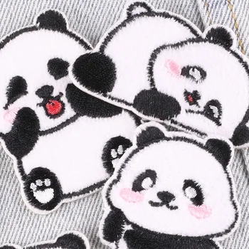 Liči Život 6Pcs Panda Cartoon Výšivky Patch s Little Bear Vzor Aplikovaný Na Horúce Lepidlo Nálepky pre Deti, Oblečenie