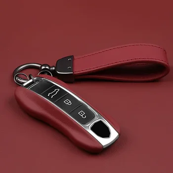 Luxusné pravej Kože pre Porsche Boxster Cayman Panamera Cayenne Macan 718/911 Taycan Kľúča Vozidla Prípade Kryt Ochranný Keychain