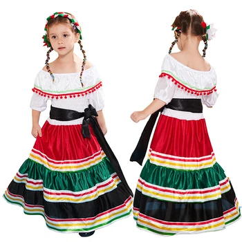 Mexické Fiesta Šaty Dievčatá Španielska Princezná Kostým Detský Flamenco Tanečnica Tradičné Ľudové Mexickej Efektné Šaty Halloween Costume