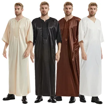 Moslimských Mužov Jubba Thobe Islamské Oblečenie Ramadánu Mens Abaya Šaty, Dlhé Šaty, Saudská Nosenie Musulman Kaftane Jubah Dubaj Šaty