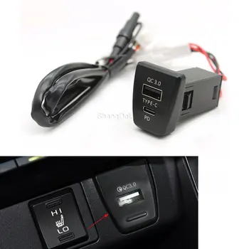 Nabíjací kábel do auta TYP-C PD QC3.0 USB Rozhranie Dual Socket Telefón Nabíjačka Pre Toyota RAV4 rav4 XA50 2019 2020