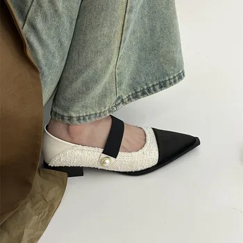 Nové Ukázal Prst Námestie Päty Pearl Dekorácie Módne Dámske Topánky Plytké Úst Elegantné Bežné Strany Nízke Podpätky Zapatos Mujer