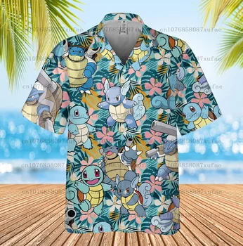 Pokemon Jenny Korytnačka Mužov a Deti Tričko Squirtle Zábava Ice Blue Vzor Havajské Tlačidlo Tričko