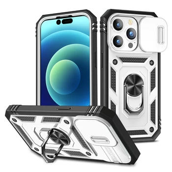 Posuňte Fotoaparát puzdro pre iPhone 15 14 Plus 13 12 11 Pro Max Kartu Predný Rám Nárazník Auta Magnetický Krúžok Držiak Pevný Kryt Telefónu