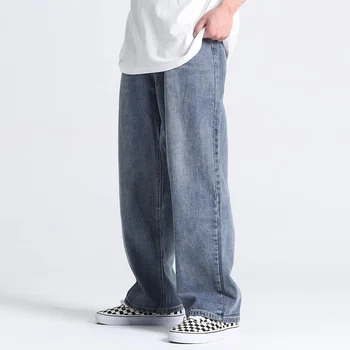 Pánske a dámske džínsy Americký voľné denim otecko nohavice pánske nadrozmerná rovno širokú nohu zberného umývanie trend streetwear