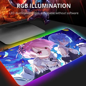 Re Nula Anime RGB Podložka pod Myš PC Gamer Počítač, Notebook Tabuľka LED Svietiace Klávesnice, Myši Mat Kawaii Dievča Veľké Mousepad Stôl Mat
