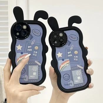 Roztomilý 3D Rabbit Mobilné puzdro pre Iphone 14 13 12 11 Pro Max X XS XR Creative Soft Mobilný Telefón Ochranný plášť