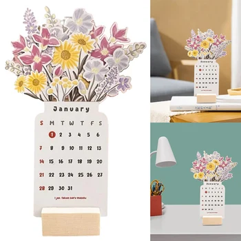 Stolový Kalendár 2024 2024 Najnovšie Kreatívne Kvetinové Stolový Kalendár Domáce Dekorácie 12 Mesačný Kalendár kancelársky Stôl Výzdoba pre Rodiny