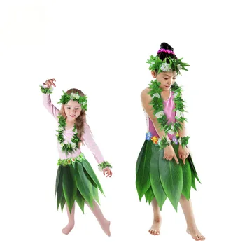 Strana Havajské Maškarný Hula Leaf Trávy Sukne Lei Kvet Príslušenstvo Kostým Vianoce, Halloween Veľkonočné Cosplay