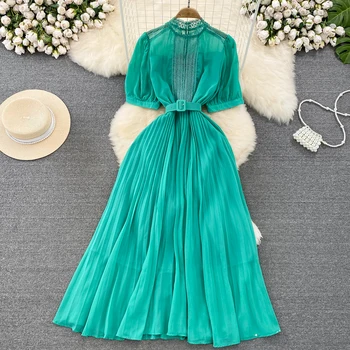 Strana Vysoký Pás Bežné Vestidos De Mujer Maxi Ženy Klub Elegantné Oblečenie Šaty, Sexy Zelená Čierna Čipka Na Zips Vintage Šaty