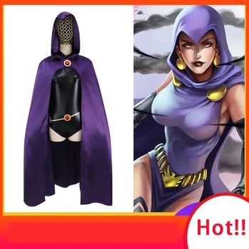 Teen Titans Raven Cosplay Kostým Super Hrdina Purpurový Plášť S Kapucňou Ženy Kostýmy Halloween Party Jednotné Čiernu Kombinézu Kombinézach