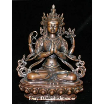 Tibete Bronz Budhizmus Sídlo Lotus 4 zbraní Chenrezig Avalokiteshvara Sochu Budhu