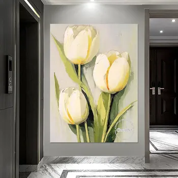 Veľké Tulipán Kvety Obrázok Hotel Koridoru Dekor Plátno Olejomaľba Ručné Beautiiful Stene Visí Plagát Umenie Luxusné Umelecké Diela