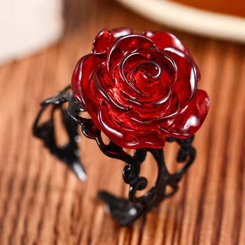 Vintage Gotický Red Rose Krúžok Nastaviteľné Duté Prstene pre Ženy Čarodejnice Pohanské Punk Tvorivé Halloween v Pohode Dievča, Darček Strany Šperky