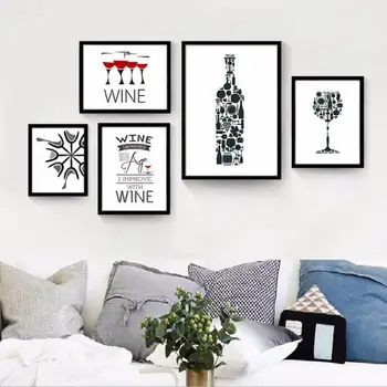 Vtipné Víno Citácie Plátne Obrazy Čiernej a Bielej Nordic Plagát, Tlač Wall Art Obrázky Kuchyňa Bar Domova