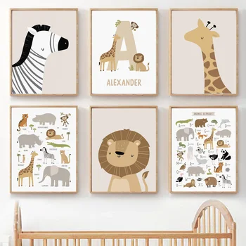 Zebra, Žirafa, Lev, Názov Písmená Zvierat Abecedy Wall Art Plátno Na Maľovanie Nordic Plagáty A Vytlačí Na Stenu Obrázky Detská Izba Decor
