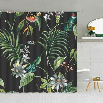 Zelená Tropických Rastlín Sprchový Záves Palmového Lístia Monstera Jungle Kvety Krajiny Nepremokavé Polyesterové Kúpeľňa Opony Domova