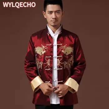 Čínske Tradičné Phoenix Tlačené Šaty Dragon Tang Vyhovovali Oblečenie pánske Vyšívané Dlhý Rukáv Festival Svadobné Bunda